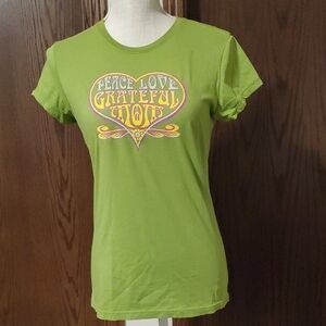 Peace Love Mom Lime Green T Shirt Womens Medium